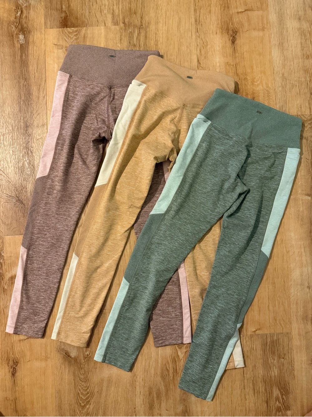 PINK Victoria’s Secret Cozy Leggings with Pockets ~ 3 Pair (Pink, Tan & Green) - Picture 5 of 5